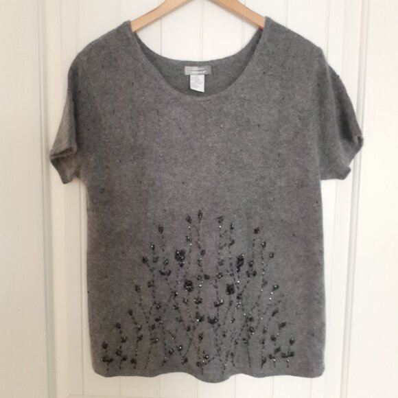 Urban Works Beaded Angora Blend Short Sleeve Round Neck Sweater Gray Size XL - Picture 8 of 8